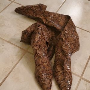 Over the kneee faux snake skin boots